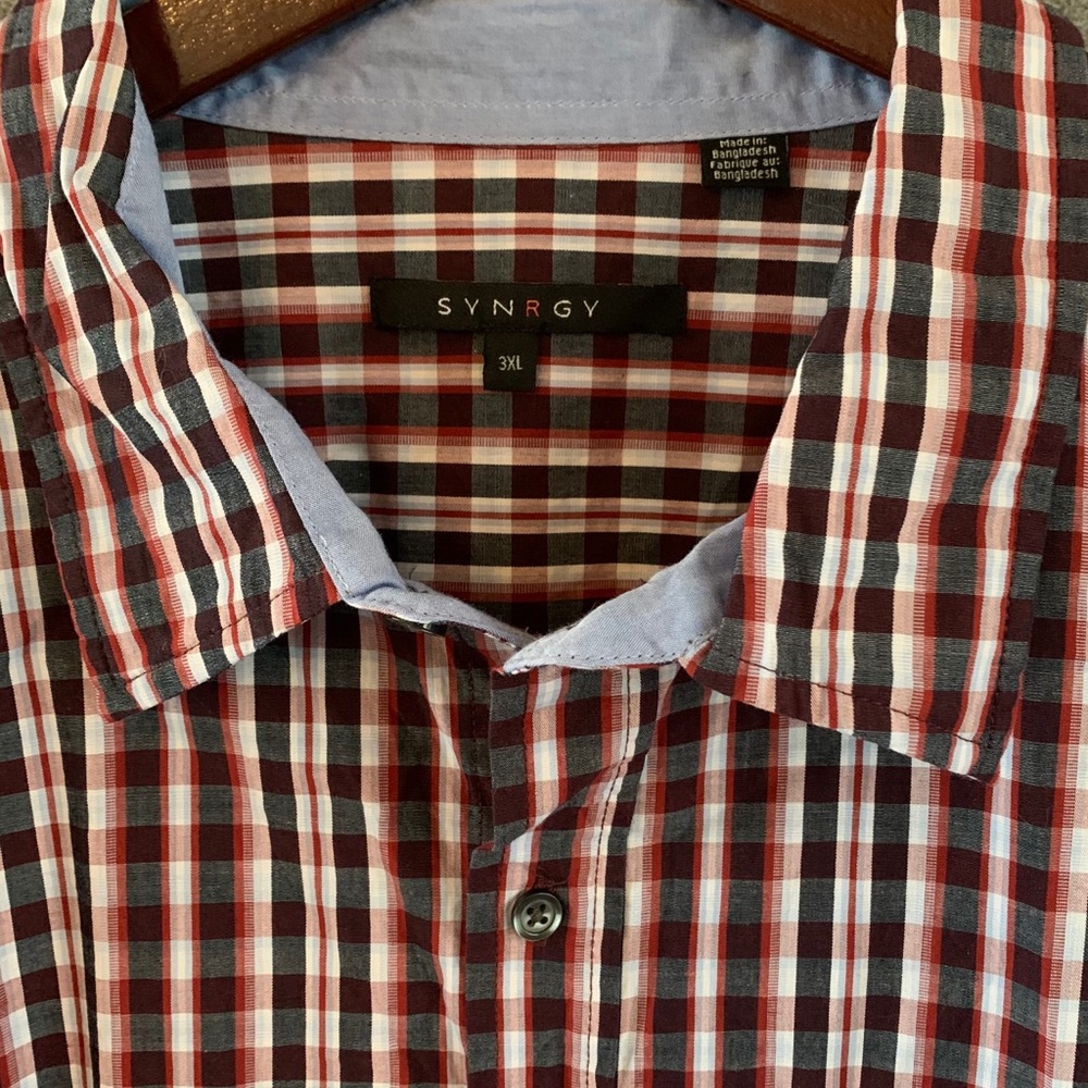 Synrgy long sleeve, plaid button down shirt, 3XL